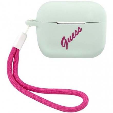 Чехол для наушников Guess Silicone Case Script logo with cord голубой