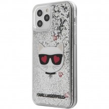 Чехол для смартфона Karl Lagerfeld Liquid glitter floating hearts Choupettes heads для iPhone 12 ProMax, серебристый